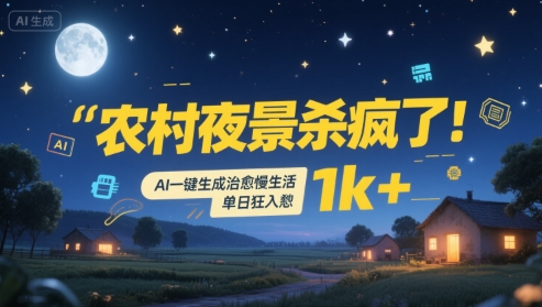 农村夜景杀疯了!AI一键生成治愈系慢生活,单日狂入1k+-青禾学社