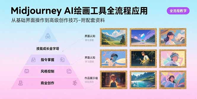 Midjourney AI绘画工具全流程应用,从基础界面操作到高级创作-附配套资料-青禾学社