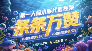 第一人称水族代言视频,条条万赞,20条作品涨粉7.8W,多种变现方式月入五位数-青禾学社